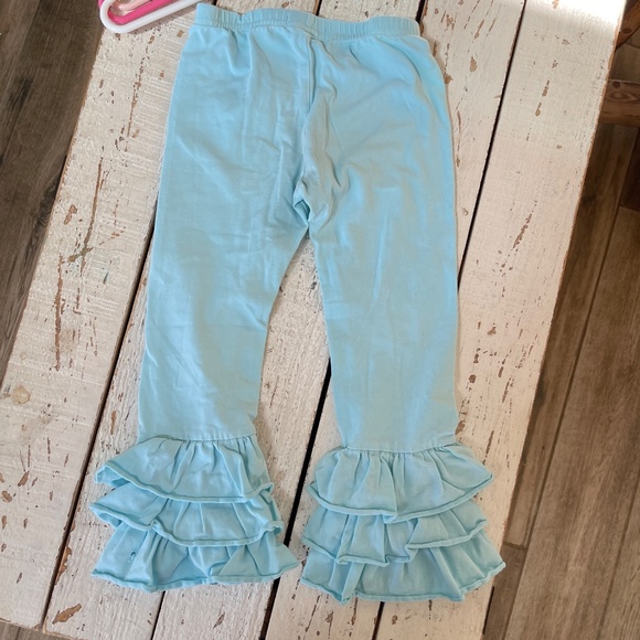 Adorable Essentials Girls Size 4T Blue Triple Ruffle Cotton Leggings Pants - Picture 3 of 4